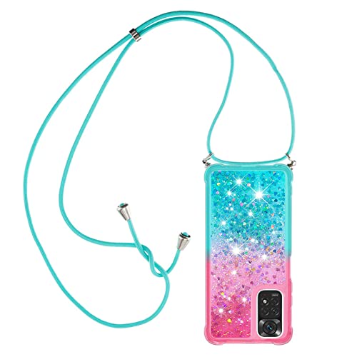 Paekear Handykette für Xiaomi Redmi Note 11 4G / Note 11S Hülle, Smartphone Necklace Glitzer Transparent Silikonhülle mit Band - Handyhülle Cover Case mit Stylische Kette zum umhängen, Pink & Blau von Paekear