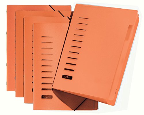 5 Stück Pagna Ordnungsmappe 6-teilig aus PP, Eckspanngummi, farbiger Registerkarton [ orange ] von Pagna