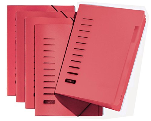 5 Stück Pagna Ordnungsmappe 6-teilig aus PP, Eckspanngummi, farbiger Registerkarton [ rot ] von Pagna