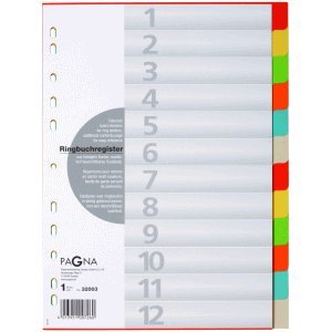 Pagna 25 x Register A4 Karton 12-teilig blanko m. Deckblatt 6-farbig von Pagna