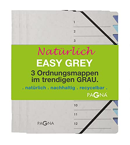 Pagna 44008-00 Ordnungsmappenset 12 Fächer Easy Grey sortiert 3 Stück von Pagna