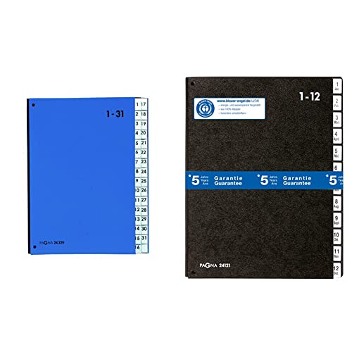 Pagna Pultordner Color (Pultmappe, 32 Fächer, 1-31) blau & Pultordner Classic (Pultmappe, 12 Fächer, 1-12/Jan-Dez) schwarz, A - Z von Pagna