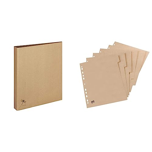 Pagna Ringbuch A4 Pur, praktische 2-Ring-Mechanik, stabiler Graukarton mit Kraftpapier überzogen & Oxford Register Touareg, DIN A4, 6-teilig, aus Recycling-Kraftkarton, beige von Pagna