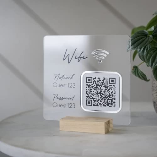 Pahdecor Wifi QR Code mit Basis Wifi Zeichen Scan für Wifi Benutzerdefinierte 5 "x5" WiFi Schild für Gäste Benutzerdefinierte Zeichen Wifi QR Code Zeichen, bearbeitbare Wi-Fi-Vorlage von Pahdecor