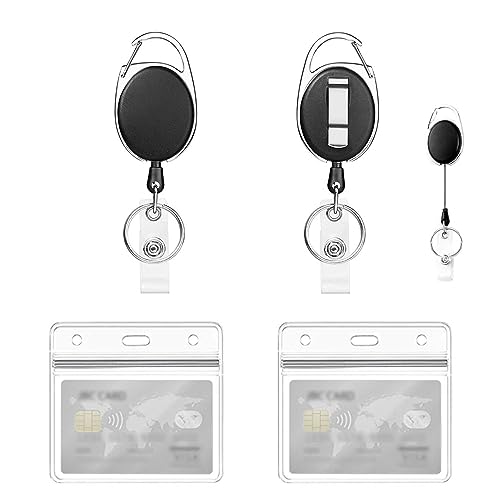Einziehbarer Ausweishalter, 2 Stück Ausweisrolle, Schlüsselband Ausziehbar, für Schlüsselanhänger, Ausweishalter Kartenhalter, Einziehbarer ID Card Holder (Black) von PaiLeWei
