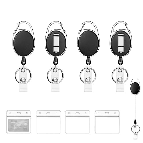 Einziehbarer Ausweishalter, 4 Stück Ausweisrolle, Schlüsselband Ausziehbar, für Schlüsselanhänger, Ausweishalter Kartenhalter, Einziehbarer ID Card Holder (Black-A) von PaiLeWei