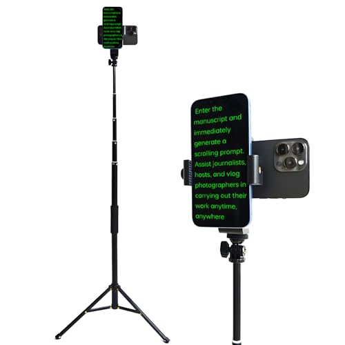 Handy-Stativ von 170,2 cm (67 Zoll), bodenstehend, doppelte Handyhalterung für Videoaufnahmen und Teleprompter, das geteilte Design ermöglicht einfache Lagerung und Transport, Teleprompter iPhone & von PaiPaiGo