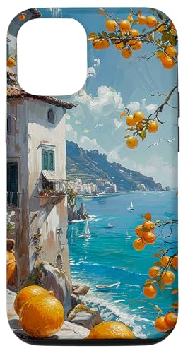 Hülle für iPhone 12/12 Pro Italian Coast with Amalfi Lemons from the Mediterranean von Painting of the Italian Mediterranean Amalfi Coast
