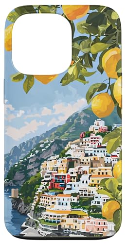 Hülle für iPhone 13 Pro Italienische Küste mit Amalfi-Zitronen aus dem Mittelmeer von Painting of the Italian Mediterranean Amalfi Coast