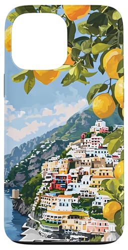 Hülle für iPhone 13 Pro Max Italienische Küste mit Amalfi-Zitronen aus dem Mittelmeer von Painting of the Italian Mediterranean Amalfi Coast