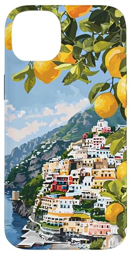 Hülle für iPhone 14 Plus Italienische Küste mit Amalfi-Zitronen aus dem Mittelmeer von Painting of the Italian Mediterranean Amalfi Coast