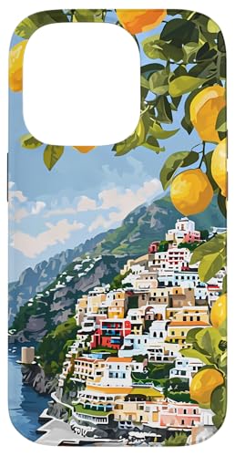 Hülle für iPhone 14 Pro Italienische Küste mit Amalfi-Zitronen aus dem Mittelmeer von Painting of the Italian Mediterranean Amalfi Coast
