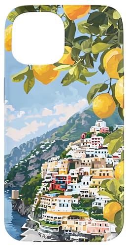 Hülle für iPhone 15 Italienische Küste mit Amalfi-Zitronen aus dem Mittelmeer von Painting of the Italian Mediterranean Amalfi Coast