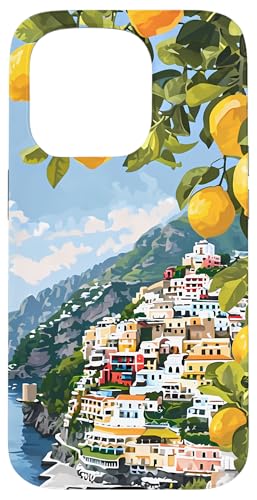 Hülle für iPhone 15 Pro Italienische Küste mit Amalfi-Zitronen aus dem Mittelmeer von Painting of the Italian Mediterranean Amalfi Coast