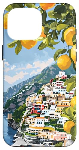Hülle für iPhone 16 Pro Max Italienische Küste mit Amalfi-Zitronen aus dem Mittelmeer von Painting of the Italian Mediterranean Amalfi Coast
