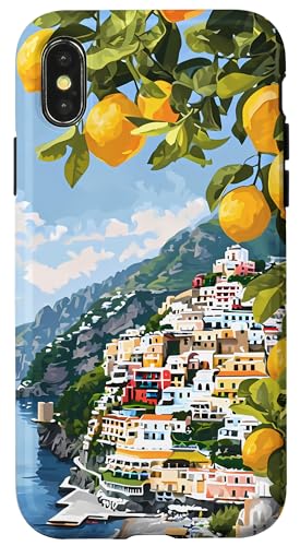 Hülle für iPhone X/XS Italienische Küste mit Amalfi-Zitronen aus dem Mittelmeer von Painting of the Italian Mediterranean Amalfi Coast