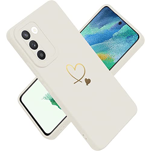 Paitech Hanyhülle für Samsung Galaxy S21 FE Hülle Ultra Dünn Weiche TPU Silikon Case Stoßfeste Schutzhülle Kameraschutz mit Niedliche Gold Liebesherzform Muster Samsung S21 FE 5G Hülle, Weiß von Paitech