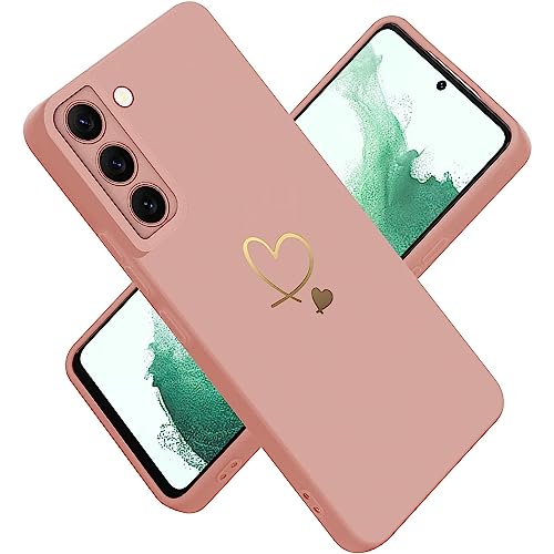 Paitech Hanyhülle für Samsung Galaxy S22 Plus Hülle, Ultra Dünn Weiche TPU Silikon Case Stoßfeste Schutzhülle Kameraschutz mit Niedliche Gold Liebesherzform Muster für Samsung S22 Plus Hülle, Rosa von Paitech