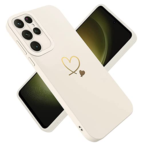 Paitech Hanyhülle für Samsung Galaxy S23 Ultra Hülle, Ultra Dünn Weiche TPU Silikon Case Stoßfeste Schutzhülle Kameraschutz mit Niedliche Gold Liebesherzform Muster für Samsung S23 Ultra Hülle, Weiß von Paitech