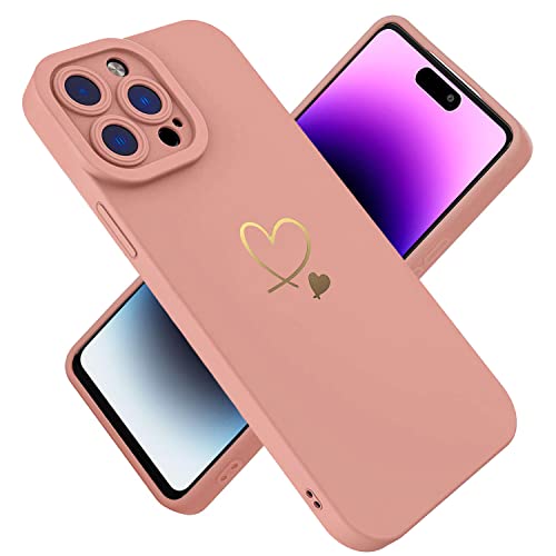 Paitech Hülle für iPhone 14 Pro Max Hanyhülle Ultra Dünn Weiche TPU Silikon Case Stoßfeste Schutzhülle Kameraschutz mit Niedliche Gold Liebesherzform Muster iPhone 14 Pro Max Hülle, Rosa von Paitech