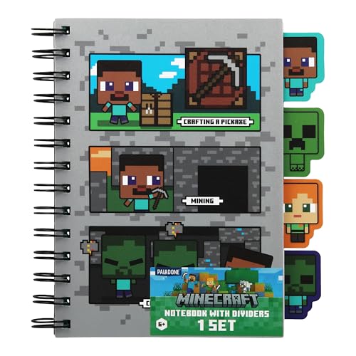 Paladone Minecraft Notebook Schreibwaren-Set für Jungen, offiziell lizenzierter A5 Spiral-gebundener Planer mit 4 Trennwänden und Lineal, Back to School Supplies von Paladone