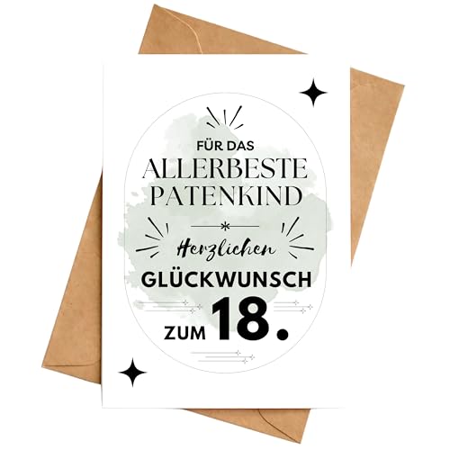 Geburtstagskarte Patenkind 18. Geburtstag Glückwunschkarte Klappkarte Karte DIN A6 mit Umschlag von Palanemo