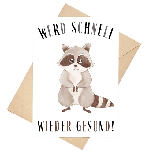 Gute Besserung Karte Waschbär Klappkarte Genesungskarte DIN A6 von Palanemo
