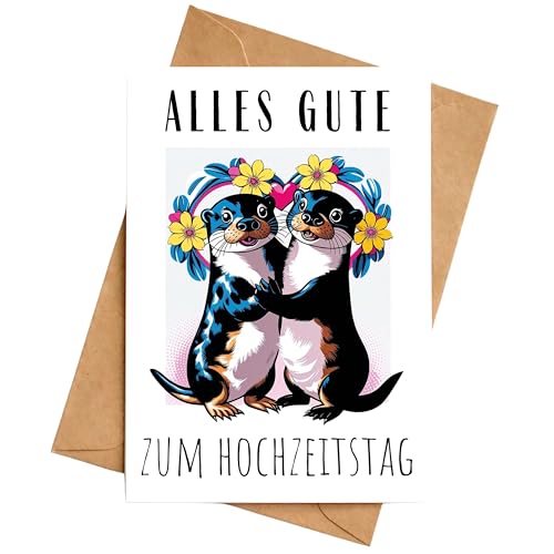 Hochzeitstag Karte Otter Klappkarte Glückwunschkarte DIN A6 von Palanemo