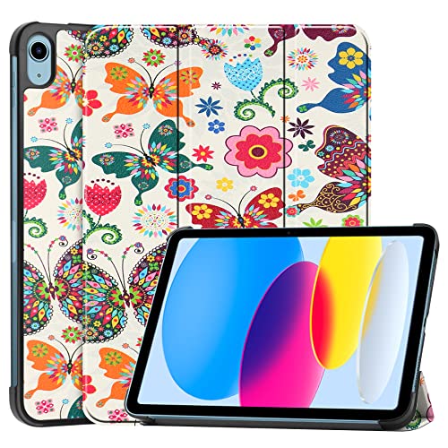 Palizufio Hülle für iPad 10 Generation 2022 10.9",Schlank Leicht Leder Tasche Schutzhülle Flip Folio Dreifach Ständer Klapphülle Abdeckung mit Auto Wecken/Schlafen,Schmetterling von Palizufio