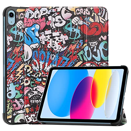 Palizufio Hülle für iPad 10 Generation 2022 10.9",Schlank Leicht PU Leder Tasche Schutzhülle Flip Folio Dreifach Ständer Klapphülle Abdeckung mit Auto Wecken/Schlafen,Graffiti von Palizufio