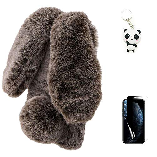 Palizufio Plüsch Kaninchen Hülle Kompatibel mit Samsung Galaxy A15 5G,Niedlich Pelzig Hase Ohren Haarballen Weich Flauschige Winter Warm Handyhülle Faux Pelz Glitzer Diamant Hülle,Braun von Palizufio