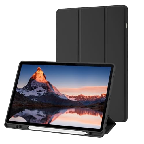 Hülle Kompatibel mit Samsung Galaxy Tab S9 Plus 12.4 Zoll, SM-X810/X816B/X818U Hülle mit S Pen Stifthalter, Trifold Ständer Schutzhülle, Auto Schlafen/Wachen for Samsung Tab S9 Plus, Schwarz von Palkitsee