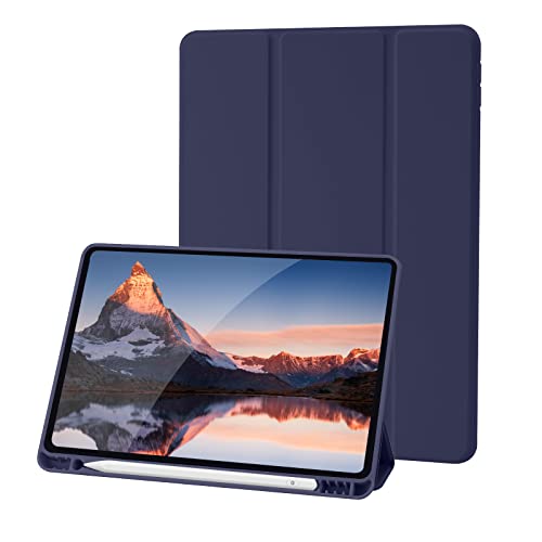Hülle Kompatibel mit iPad 9 8 7 Generation 10.2 Zoll, Model 2021/2020/2019,9./8./7. Hülle mit Stifthalter, Trifold Ständer Schutzhülle, Auto Schlafen/Wachen for iPad 10,2 - Dunkelblau von Palkitsee