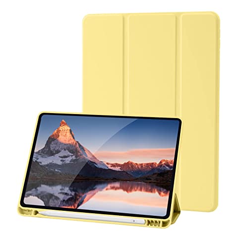 Hülle Kompatibel mit iPad 9 8 7 Generation 10.2 Zoll, Model 2021/2020/2019,9./8./7. Hülle mit Stifthalter, Trifold Ständer Schutzhülle, Auto Schlafen/Wachen for iPad 10,2 - Gelb von Palkitsee