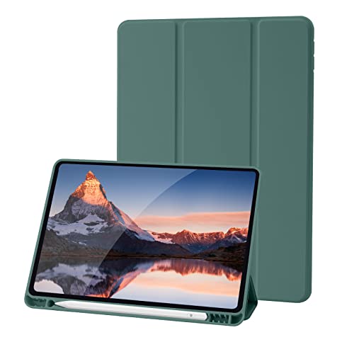 Hülle Kompatibel mit iPad 9 8 7 Generation 10.2 Zoll, Model 2021/2020/2019,9./8./7. Hülle mit Stifthalter, Trifold Ständer Schutzhülle, Auto Schlafen/Wachen for iPad 10,2 - Kiefern Grün von Palkitsee