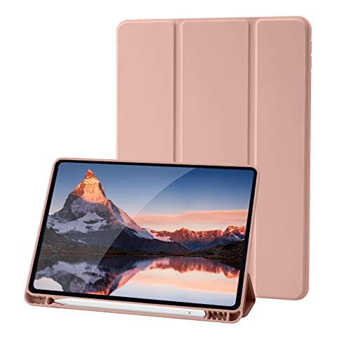 Hülle Kompatibel mit iPad 9 8 7 Generation 10.2 Zoll, Model 2021/2020/2019,9./8./7. Hülle mit Stifthalter, Trifold Ständer Schutzhülle, Auto Schlafen/Wachen for iPad 10,2 - Roségold von Palkitsee