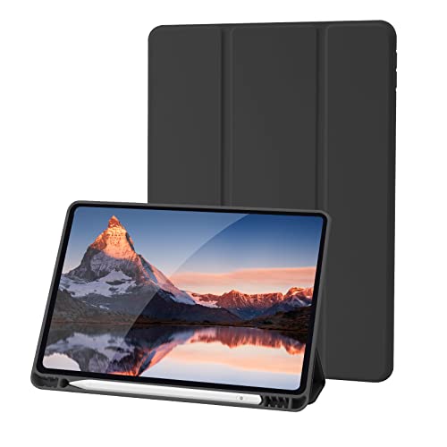 Palkitsee Hülle Kompatibel mit iPad 9./8./7. Generation, Premium PU Leder + Weiche TPU Rückseite Hülle mit Stifthalter, Auto Sleep/Wake 10.2 Zoll iPad Hülle Cover 2021/2020/2019 (Schwarz) von Palkitsee