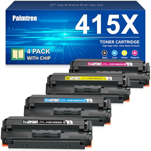Palmtree 415X mit Chip Kompatibel für HP 415X 415A für HP Color Laserjet Pro MFP M479fdw Toner M479dw M454dw M454dn M479fdn M479fnw M480f W2030X W2031X W2032X W2033X 4-Pack Schwarz Cyan Gelb Magenta von Palmtree