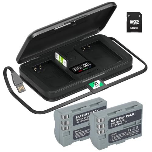 2 EN-EL3E Ersatz Batterie Akku 2400mAh mit LCD Built-in USB Kable Ladegerät with Type C Port für Nikon ENEL3E,ENEL3A, DSLR, D50, D70, D80, D90, D100, D200, D300, D700, D900, D70s, D300S Digital Kamera 2 EN-EL3E Ersatz Batterie Akku 2400mAh mit LCD Built-in USB Kable Ladegerät with Type C Port für Nikon ENEL3E,ENEL3A, DSLR, D50, D70, D80, D90, D100, D200, D300, D700, D900, D70s, D300S Digital Kamera von Palogreen