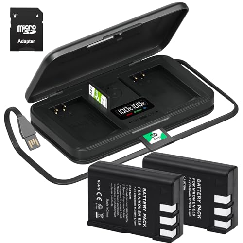 ENEL9/ENEL9E/ENEL9A Ersatz Batterie Akku 2400mAh mit LCD Built-in USB Kable Ladegerät with Type C Port für Nikon D40 D40x D60 D3000 D5000 Digital Kamera ENEL9/ENEL9E/ENEL9A Ersatz Batterie Akku 2400mAh mit LCD Built-in USB Kable Ladegerät with Type C Port für Nikon D40 D40x D60 D3000 D5000 Digital Kamera von Palogreen