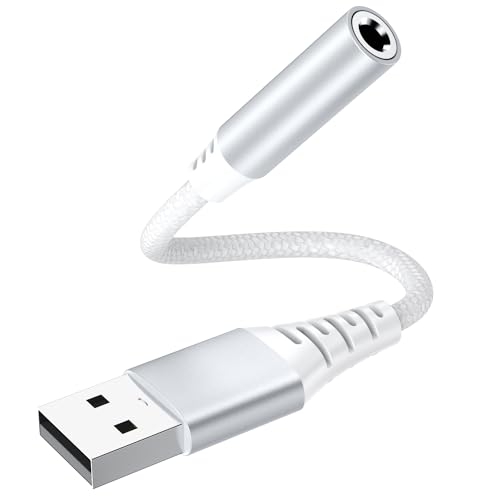 USB-auf-3,5-mm-Klinken-Audio-Adapter, externe Soundkarte, USB-A auf Audio-Klinkenadapter mit AUX-Stereo-Konverter, kompatibel mit Headset, PC Windows, Laptop, Mac, Desktops, für PS4 und mehr Geräte von Paloxy