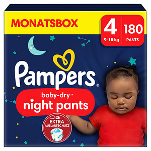 Pampers® Windeln Monatsbox baby-dry™ night pants Größe Gr.4 (9-15 kg) für Babys und Kleinkinder (4-18 Monate), 180 St. von Pampers®