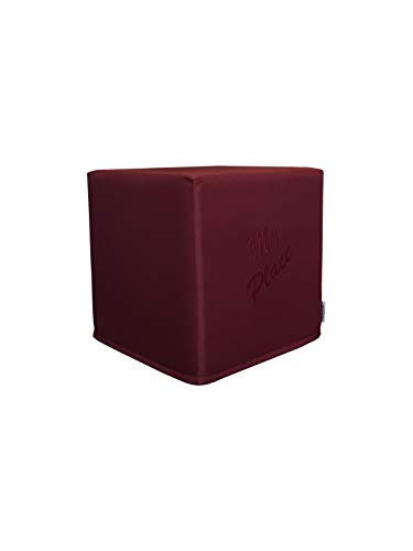 PanQube Pouf VERONA 39 Ottoman Hocker Footstool Seat for Children with embroidery Dark Red, 39cm x 39cm x 39cm von PanQube