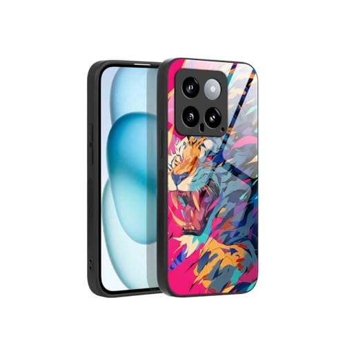 PanXCase Glas Hülle für Xiaomi 14 - Bunt Aesthetic Motiv Muster rutschfest Design Neu Handyhülle, Dünn Stoßfeste Kratzfest Bumper Schutzhülle (Tiger) von PanXCase