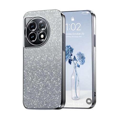 PanXCase Glitzer Hülle für OnePlus 12R - Transparent Glitter Mädchen Frau Elegant HandyHülle, Durchsichtig Bling Ultra Dünn Stoßfest Schutzhülle (Grau) von PanXCase