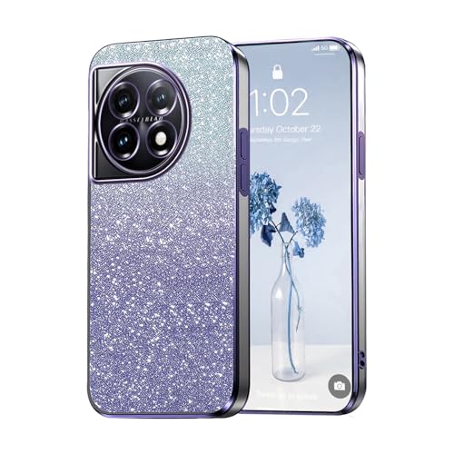 PanXCase Glitzer Hülle für OnePlus 12R - Transparent Glitter Mädchen Frau Elegant HandyHülle, Durchsichtig Bling Ultra Dünn Stoßfest Schutzhülle (Violett) von PanXCase