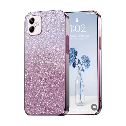PanXCase Glitzer Hülle für Samsung Galaxy A06 - Transparent Glitter Mädchen Frau Elegant HandyHülle, Durchsichtig Bling Ultra Dünn Stoßfest Schutzhülle (Rosa) von PanXCase