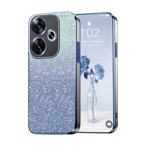PanXCase Glitzer Hülle für Xiaomi Poco F6 / Xiaomi Redmi Turbo 3 - Transparent Glitter Mädchen Frau Elegant HandyHülle, Durchsichtig Bling Ultra Dünn Stoßfest Schutzhülle (Blau) von PanXCase