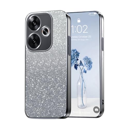 PanXCase Glitzer Hülle für Xiaomi Poco F6 / Xiaomi Redmi Turbo 3 - Transparent Glitter Mädchen Frau Elegant HandyHülle, Durchsichtig Bling Ultra Dünn Stoßfest Schutzhülle (Grau) von PanXCase
