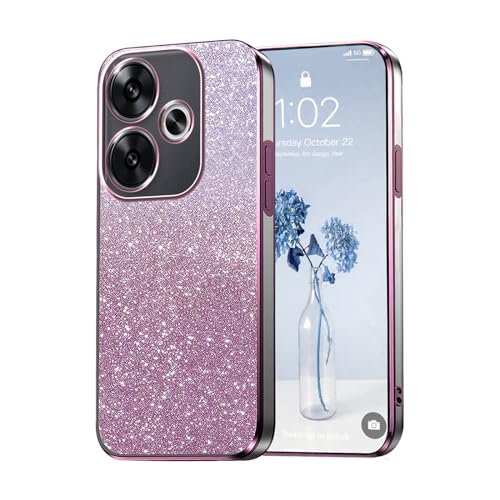 PanXCase Glitzer Hülle für Xiaomi Poco F6 / Xiaomi Redmi Turbo 3 - Transparent Glitter Mädchen Frau Elegant HandyHülle, Durchsichtig Bling Ultra Dünn Stoßfest Schutzhülle (Rosa) von PanXCase